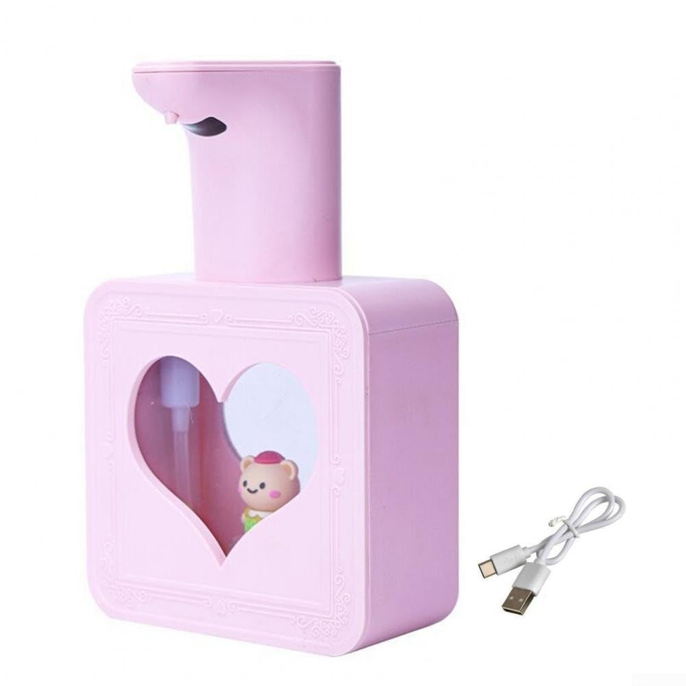 Dispensador automático de jabón espumoso para niños, montaje en pared sin contacto con luz, dispensador recargable por USB de 400 ml para baño y cocina (polvo para niñas)