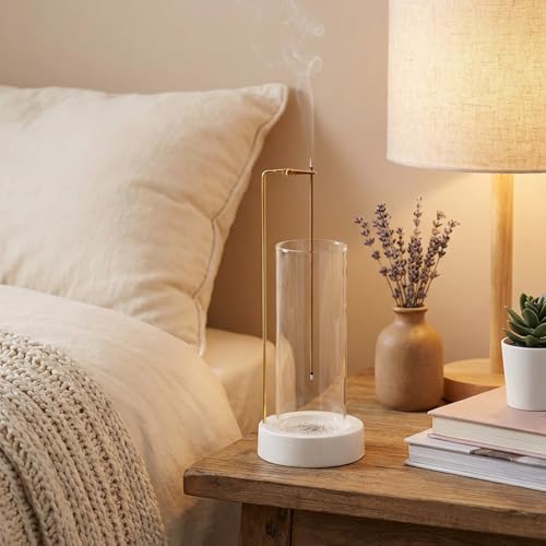 Ceremony Incense Holder, Wooden Incense Holder for Sticks with Glass Ash Catcher, Anti-ash Incense Burner with 20 Incense Sticks and a Ash Brush for Meditation Yoga Spa Room Decor by CEREMONY - Used condition - Image 8