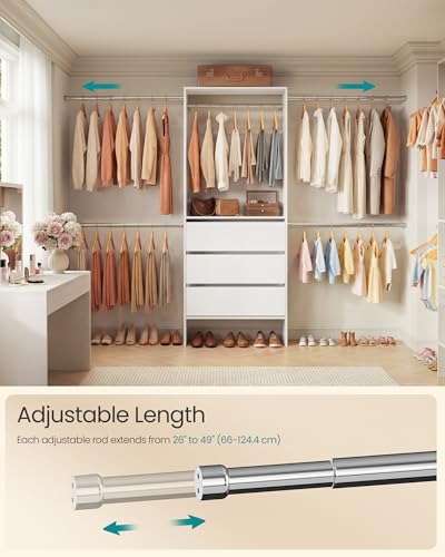 Image of SONGMICS closet system, customizable walk-in closet organizer system with adjustable hanging rods and drawers, white, fits spaces 6.5-10.2 ft URGR043WZ01S