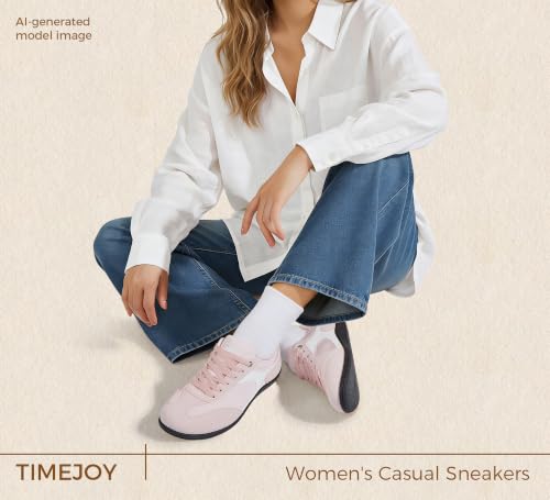 TIMEJOY Women's Retro Sneakers Low-Top Lightweight Breathable Casual Shoes Non-Slip Sole for Walking Work Daily Use(9.5 US Pink/White) by TIMEJOY - Used condition - Image 7