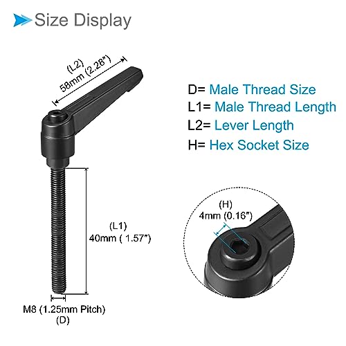 Image of Clamping Lever Handles, M8 x 70mm Male Thread, Adjustable Quick Release Locking Rotating Bolt Knobs Black - (Applications: for Lathe Machinery), 3-Pieces