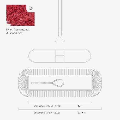 Image of 24 Inch Red Commercial Dust Mop & Floor Sweeper with Extendable Handle - Mop for Hardwood, Tile, and Concrete Floor Cleaning