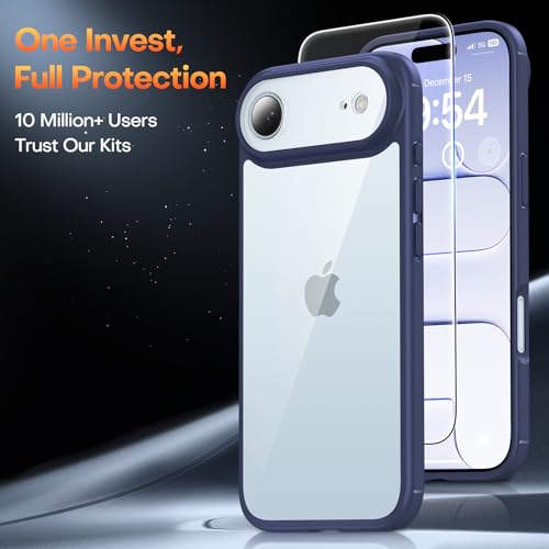 Image of TAURI for iPhone Air Case, with Screen Protector, Blue | Full Camera Protection, Anti-Yellowing Military-Grade Protection Shockproof Slim Phone Case for iPhone 17 Air