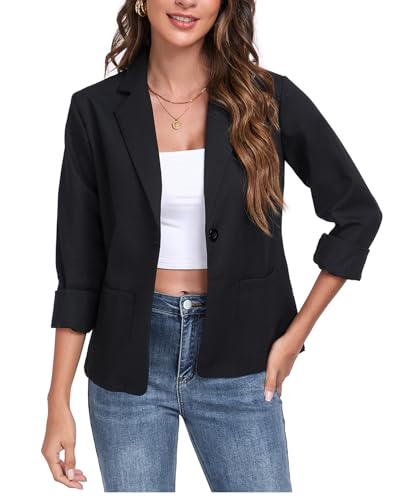 Womens Linen Blazer Long Sleeve Lightweight Work Office Jackets Casual Summer Lapel Button Blazers with Pockets3