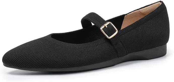Women's Pointed Toe Knit Mary Jane Ballet Flats for Office Casual Wear Stretchy Dressy Slip-On Shoes with Arch Support - Image 4