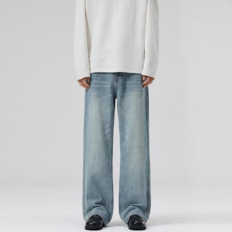 Men's Light Blue Pants Loose Fit Straight Leg Jeans2
