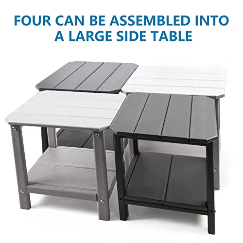 Hidrosil Double Adirondack Side Table, Weatherproof Outdoor End Table With Shelf For Balcony, Patio, Garden, Beach And More, Black #TOP4