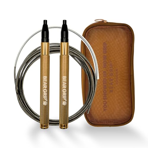 BEAR GRIP Elite Speed Skipping Rope for Adults – Jumping Speed Rope for HIIT, CrossFit, Boxing, MMA, Home Workout, Fat Burning – Fitness & Gym Equipment for Men and Women - Brown