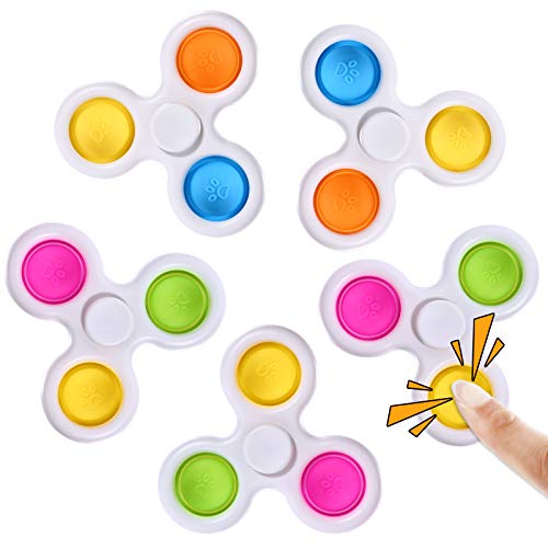 SCIONE 2 in 1 Pop Fidget Spinner 5 Pack Fidget Toys with Bubble,Fidget Spinners Stress Relief Reducer,Fidget Pack Colorful for Kids Adults
