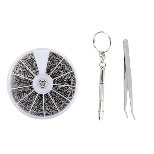BAZEITFLOW 1200個 眼鏡修理キット 小型ネジ ナット多 眼鏡 時計対応 微型修理工具 家用メンテナンスツール ピン付