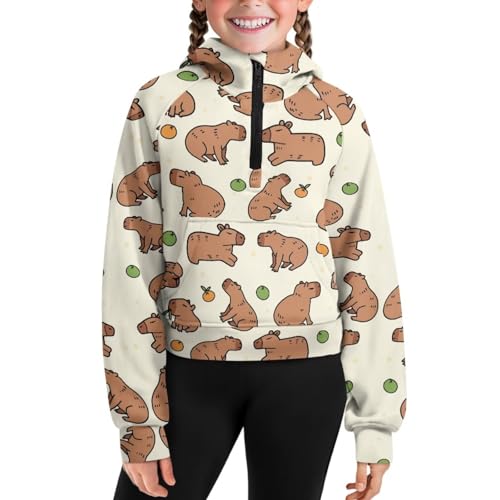 Girls Half Zip Hoodies 3D Graphic Zipper Pullover Crop Top Teens Oversized Sweatshirts Athletic Coat Fall Clothing