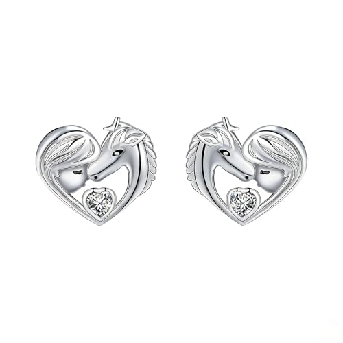 J.MUEN Boucles d'oreilles fille et cheval en argent sterling 925 femmes cheval boucles d'oreilles boucles d'oreilles animaux bijoux hypoallergéniques cadeaux...