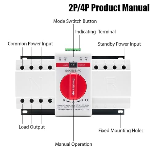 Inverseur de source automatique ATS 4P 63A pour double alimentation électrique triphasée