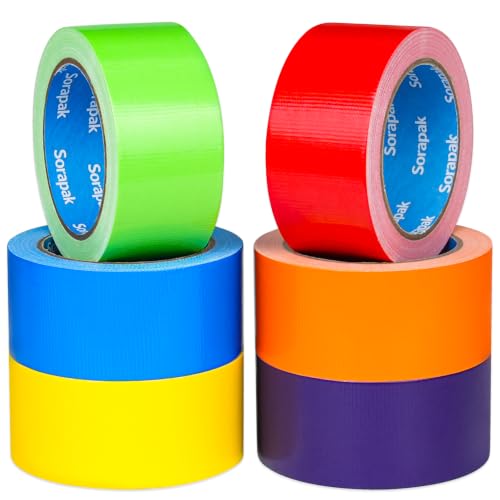Image of Colored Duct Tape 6 Rolls, 2 in x 20 yd, Rainbow Tape for DIY Crafts | Strong Adhesive, Easy Tear, Waterproof for Packing, Repairs, Color Coding, Home, School & Office