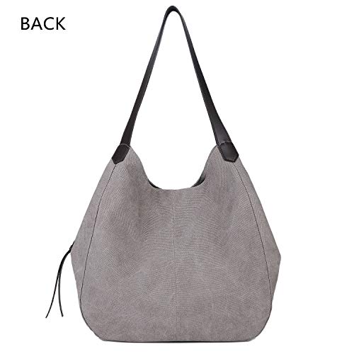 DCCN Women's Cotton Canvas Handbag Shoulder Bags Totes Purses 40 x 38 x 15 cm (Gray)