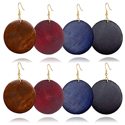 MALOYANVE African Wooden Earrings for Women Unique Ethnic Vintage Bohemian Nature Handmade Wooden Dangle Drop Earrings Lightweight Boho Retro Geometric African Teardrop Wood Statement Earrings Jewelry