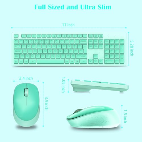 LeadsaiL Wireless Keyboard and Mouse Set, Full Size Ergonomic Design, UK Layout, Two-Tone Design, Noiseless Click, 12 Multimedia Shortcuts, Compatible with Windows/Mac PC Laptop - Mint Green - Image 6