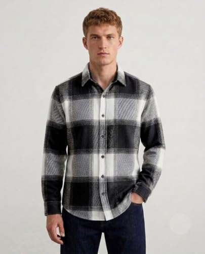 Image of DEEMOON Men's Premium Cotton Flannel Checkered Shirt | Full Sleeve Plaid Casual Button-Down Shirt | Soft Brushed Winter & Autumn Regular Fit, Office & Travel (Available in Plus Size)