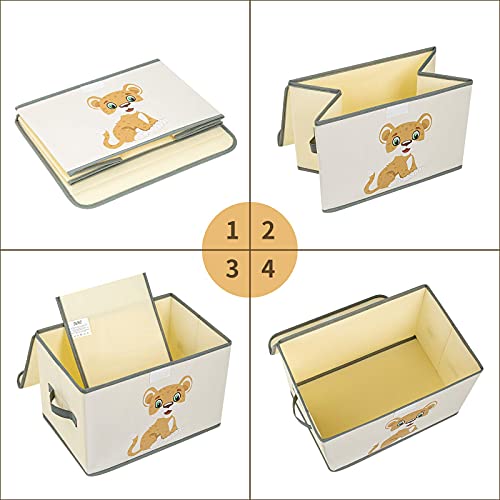 Miniatura 7 de Dimj Juego De 2 Cajas De Almacenaje Juguetes Plegable, Caja Organizadora De Juguetes Con Tapa Y Asa, Caja De Tela Lindo Leopardo Patrón Para Niños Beige
