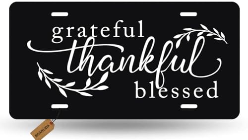 BOARLIDA Greatful Thankful Blessed License Plate Best Wishes Decorative Aluminum Car License Plate Covers for Women Men 12 X 6 Inch