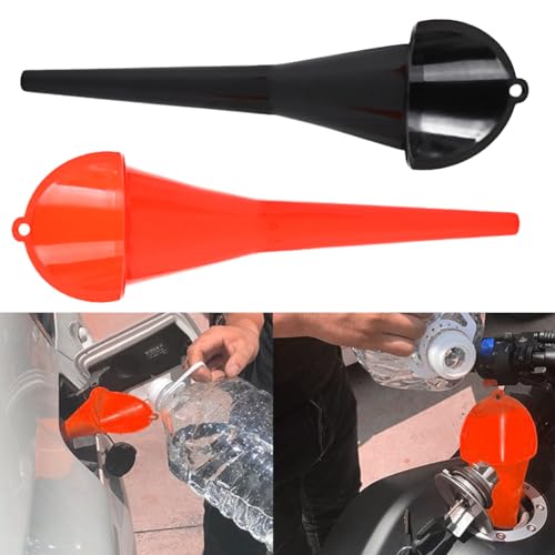 Trichter mit langem griff, 2pcs Universeller tragbarer Benzin-Motortrichter, multifunktionaler Langhalsöltrichter, breite Öffnung, hell, für alle Automobil und Motorräder (Rot + Schwarz)