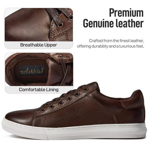 Image of Arkbird Casual Sneakers, Breathable Lace-Up Leather Walking Shoes Comfortable Fashion Sneakers for Men Daily Work