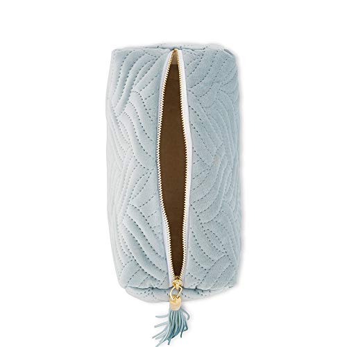 WEDDINGSTAR Small Personalized Velvet Quilted Makeup Bag For Women - Spa Blue3