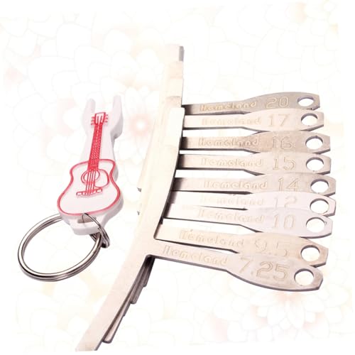 FRCOLOR Medidor De Radio Del Diapasón Para Guitarra, Juego De 9 Hojas De Metal Con Llavero, Herramienta Profesional De Luthier Para Calibrar Radio Del Puente Acústicas y Eléctricas