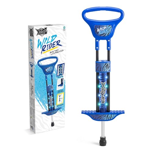 Xootz Wild Rider Led Pogo Stick For Kids, Light Up Bounce Toy, Girls & Boys Aged 5+, Blue Tiger Design