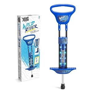 Xootz Wild Rider LED Pogo Stick for Kids, Light Up Bounce Toy, Girls & Boys Aged 5+, Blue Tiger Design