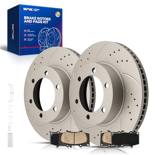 Image of KAX Front Brake Kit Fits Toyota Tundra 2000-2006, Sequoia 2001-2007 | 12.56in Drilled and Slotted Brake Rotors Ceramic Brake Pads, Automotive Replacement Brake Kit