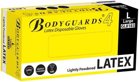 Bodyguards GL8185 Lightly Powdered Latex Disposable Gloves - Box of 100 (Extra Large), White