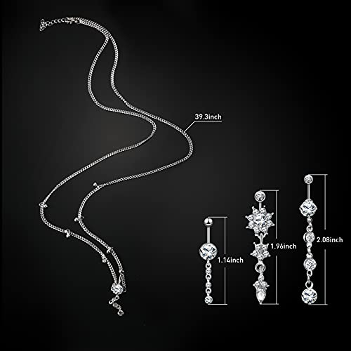 Hicarer 3 Pieces Crystal Belly Ring with Chain Rhinestone Waist Body Chain Bikini Belly Jewelry Beach Accessories Jewelry for Women Adults2