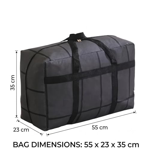 Image of Storage Bag with Zipper & Handles - Foldable Blanket & Pillow Organizer | Non-Woven Clothes Storage Bag for Quilt, Comforter, Bedding & Winter Clothes (44L - 55 x 23 x 35 cm)
