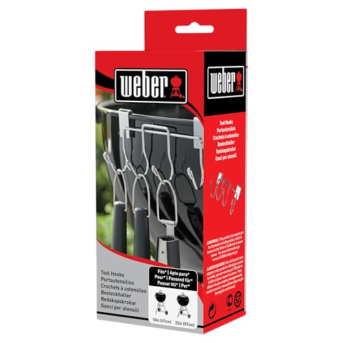 Weber Werkzeughaken - passen für alle Kettle Holzkohle Grills, 4 Haken zum praktischen Anbringen von Grillwerkzeugen -Silber (7401)