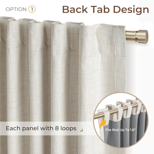 INOVADAY 100% Blackout Curtains 120 Inches Length 2 Panels Set, Back Tab/Rod Pocket Linen Black Out Curtains for Bedroom, Thermal Insulated Window Drapes - Beige, W50 X L120