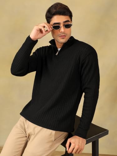Image of Kvetoo Men High Neck Zipper Full Sleeve Woolen Winter Sweater