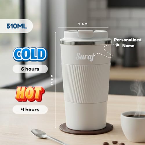 Image of Giftana 3 in 1 Personalized Tumbler with Coffee Mug 180ml & 2 Coasters - Customized Gift Set for Men & Women, Ideal for Husband, Father, Corporate Gifts for Employee (White 1)