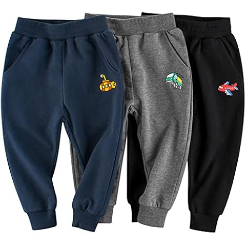 NautySaurs Toddler Boys Sweatpants Kids Sport Jogger Pants Cotton Active Pants Multipack (4T, C#Black+Grey+Navy) Cover
