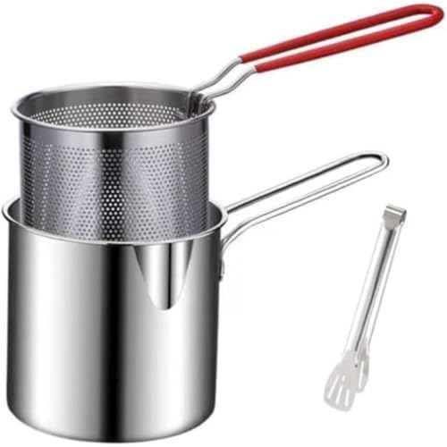 NICROSE 揚げ鍋 深型 揚げ物鍋 小型 揚げ物鍋 小さいステンレス製揚げ物用鍋 フィルター付き フライドポテト チキンフィレ お手入れカンタン 多機能 家庭用 直火/IH対応多機能小型フライヤー、油深めの家庭用および商業用調理器具、省エネミニ油フライ