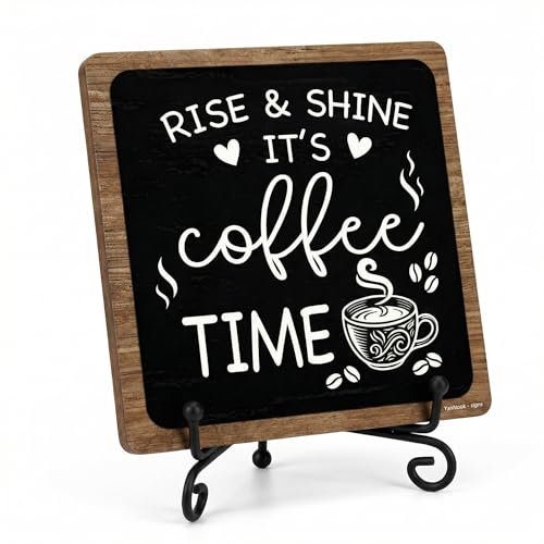 YanNook 5x5 Inch Coffee Signs for Coffee Station – “Rise
