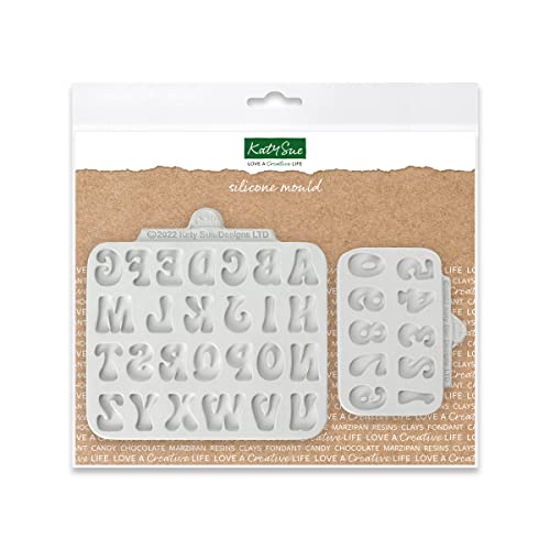 Katy Sue Fun Font Alphabet & Numbers Silicone Moulds (Pack of 2) for Cake Decorating & Crafts, Grey