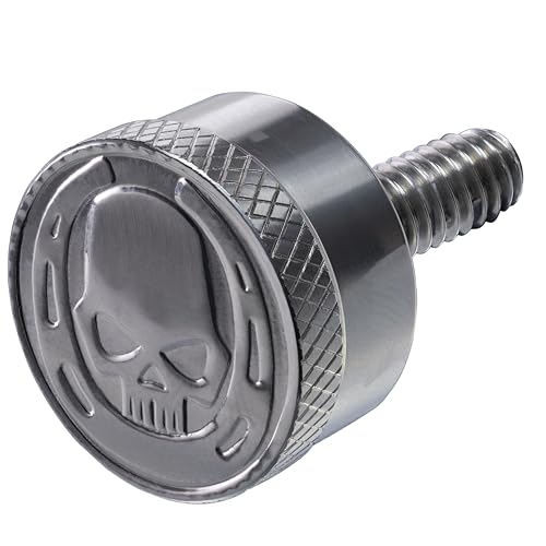 Fenrir Motorcycle Seat Anti Theft Bolt Security Screw Kit 304 Stainless Steel Metal Engraving Skull Horseshoe Motif Compatible with Harley Davidson 1997-Now Sportster Softail Dyna Touring (809-Y011)