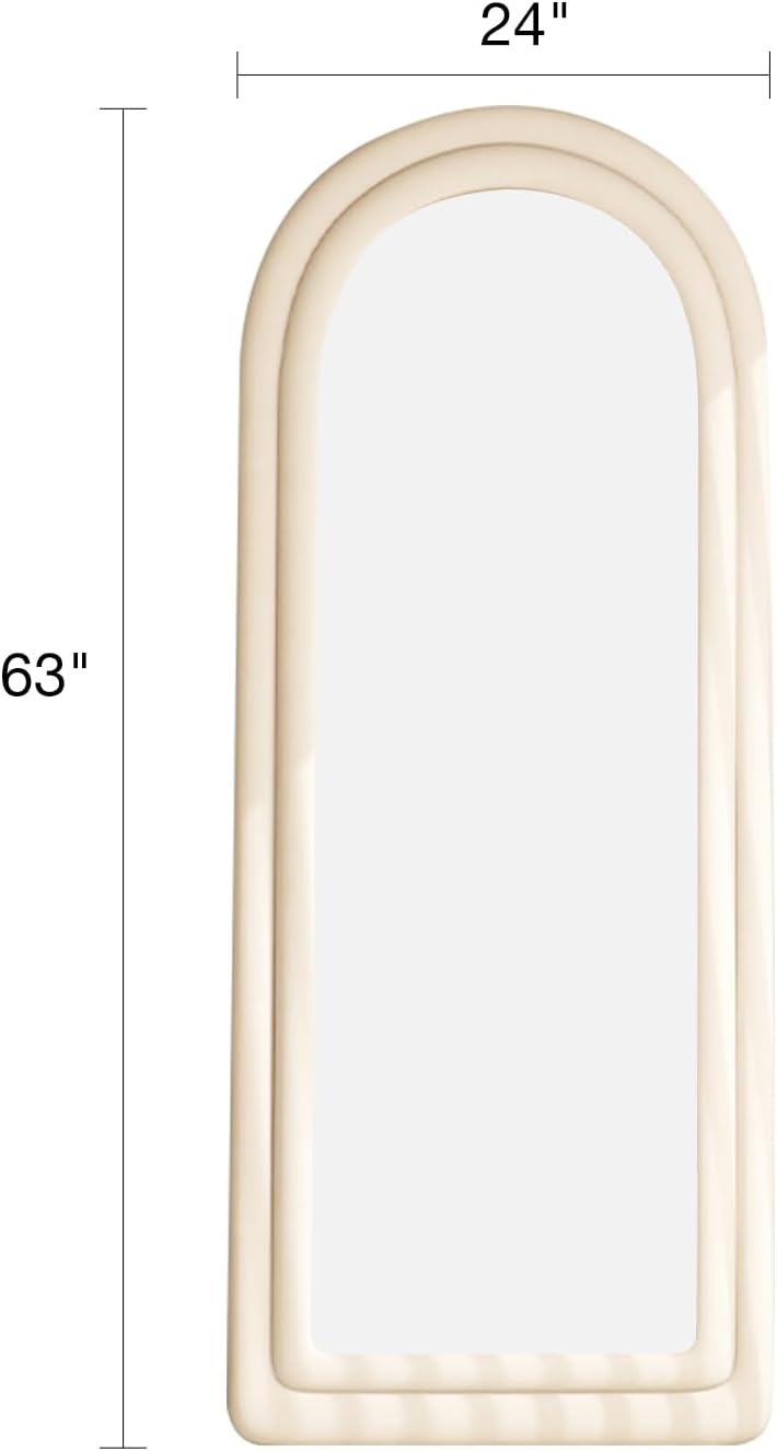 63'x24' Arched Floor Mirror with Stand, Wall-Mounted, Full Length, Baby, Modern, Flannel, White