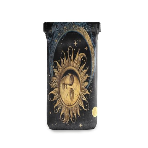 FLildon Sun and Moon Eyeglasses Pouch Squeeze Top Sunglasses Case Soft PU Leather Eyeglass Bag for Men Women