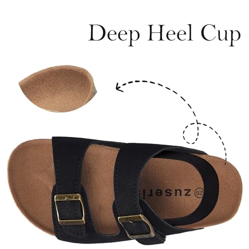 Image of ZUSERIS Kids Toddler Sandals Boys Girls Summer Slides | Soft Cork Footbed, Non-slip,Adjustable Straps,Comfort Suede Leather,Lightweight