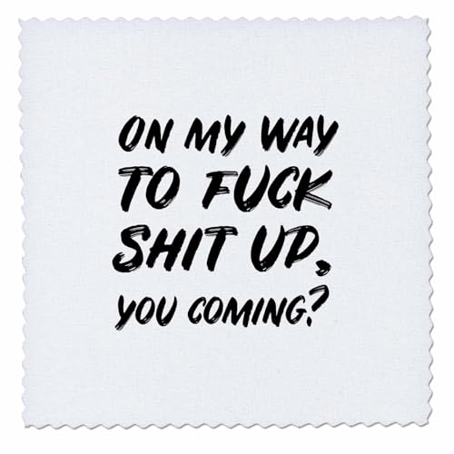 20x20 inch Quilt Square - On My Way to Fuck Shit up, You Coming. Black on White Background. Stamp City - Typography
