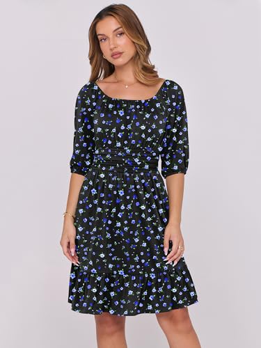 Image of ANRABESS Womens Lantern Short Sleeve Square Neck Casual Flowy Mini Dresses 2026 Holiday Summer Spring Beach Vacation Clothes
