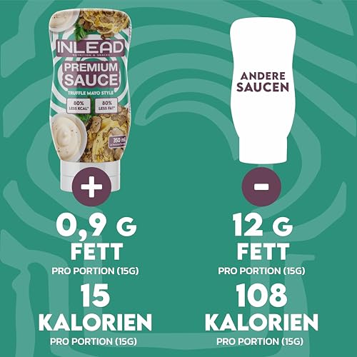 INLEAD - Premium Sauce - Light Soße | 80% weniger Kalorien & 80% weniger Fett | Perfekt Zur Diät | Kalorienarme Ernährung | Vegan | Glutenfrei | Laktosefrei - 350ml (Trüffel Mayo Style)