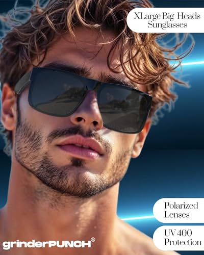 grinderPUNCH 2 Pack Mens Oversized Sunglasses XL Big Head Fit, Extra Wide Frame Sunglasses for Men, XXL Large Wide Shades3